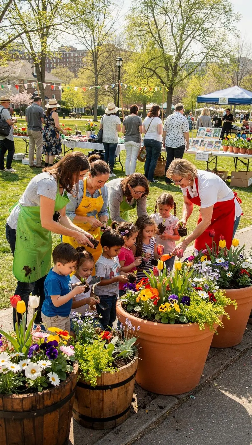 Community gardening club workshop with plants and members