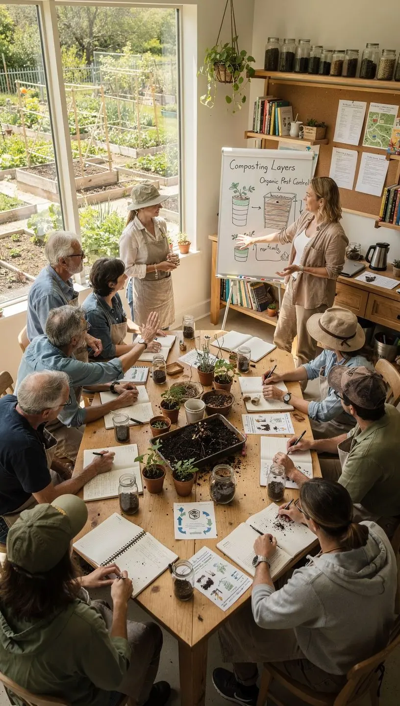 Sustainable gardening practices and community plant exchange.